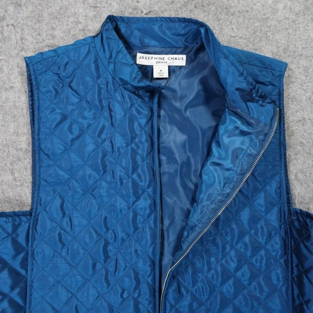 Josephine Chaus Quilted Vest Womens Medium Blue Excellent Sleeveless Full‎ Zip